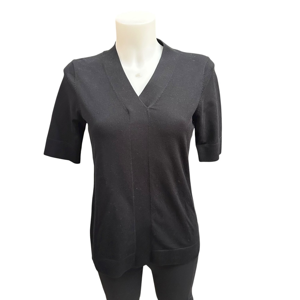 Pendleton Black V Neck Silk Blend Knitted Short Sleeve Blouse sz XS‎